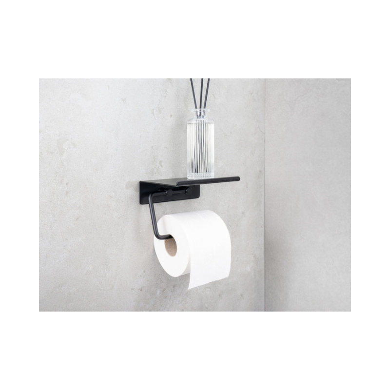 Base Klósettrúlluhaldari með hillu - Matt Black