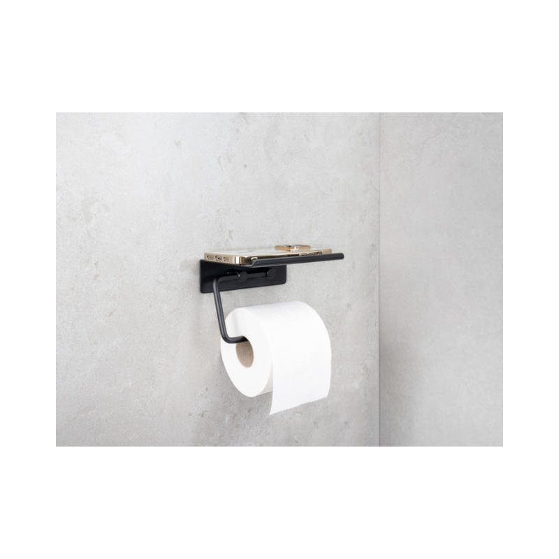 Base Klósettrúlluhaldari með hillu - Matt Black