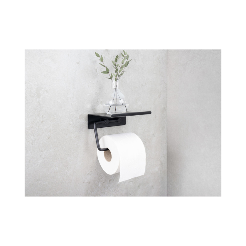 Base Klósettrúlluhaldari með hillu - Matt Black