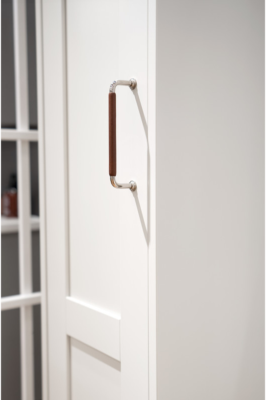 Handle 1353 leather wrapped 128c/c - Nickel Plated/Brown