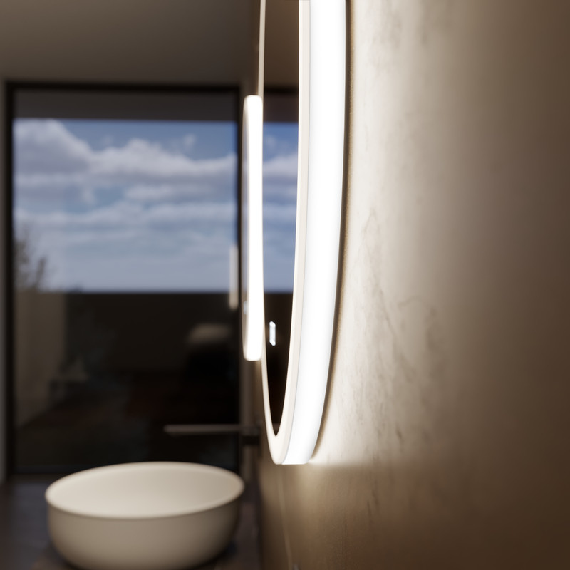 Baðherbergisspegill, veggfestur með lýsingu IO D-M