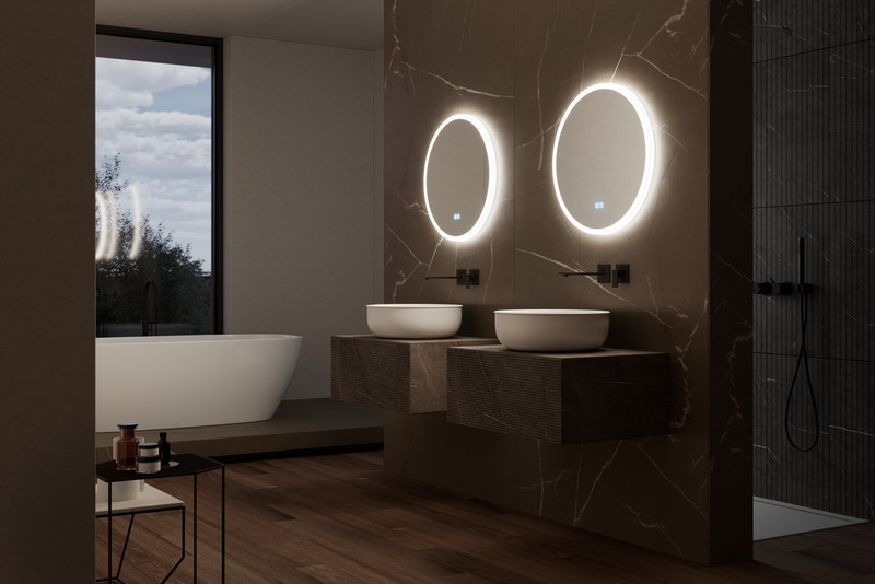 Baðherbergisspegill, veggfestur með lýsingu IO D-M