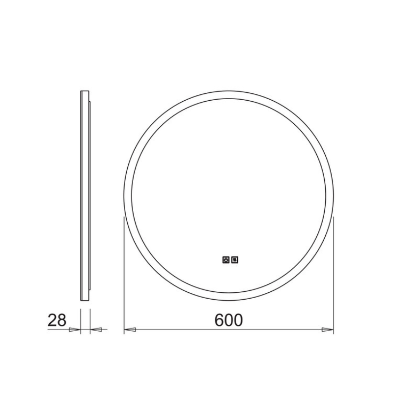 Baðherbergisspegill, veggfestur með lýsingu IO D-M