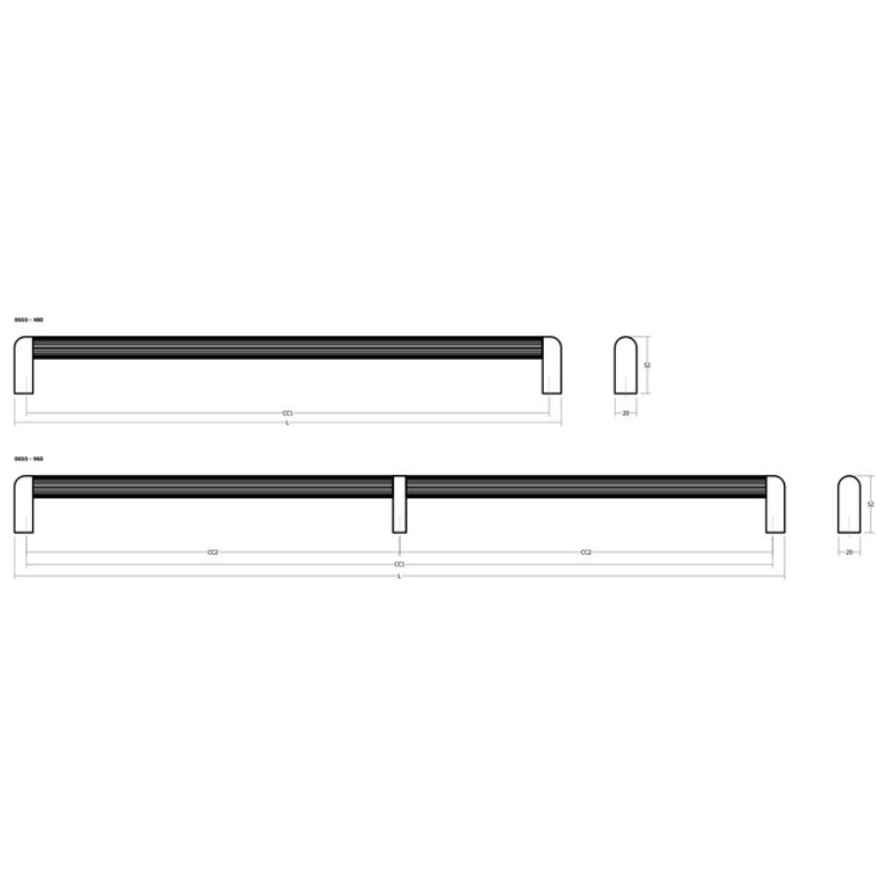 Handle Riss Big 480c/c - Matt Black