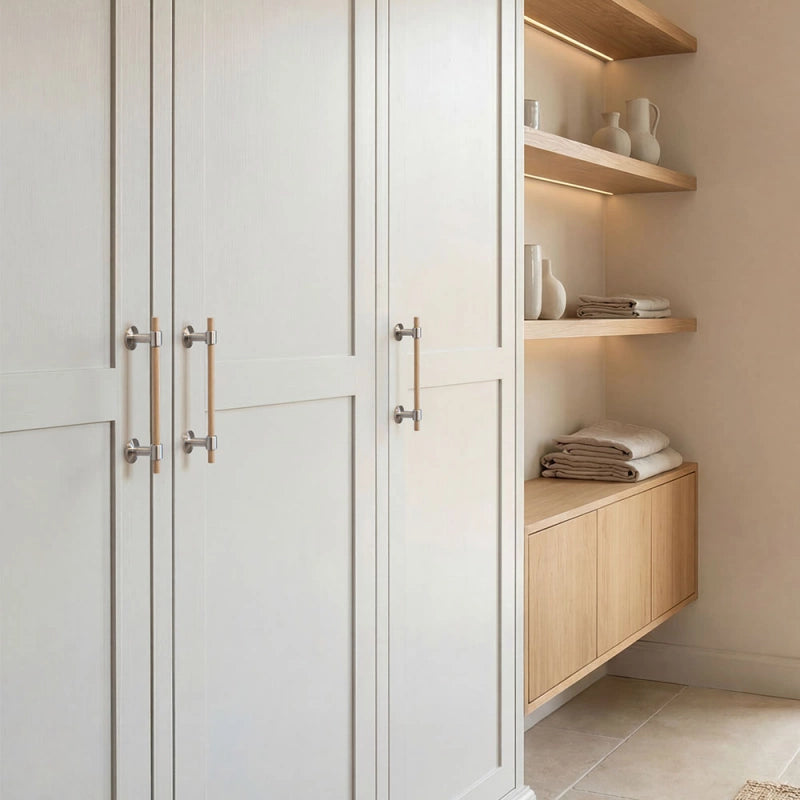 Handle Uniform 128c/c - Oak/Brushed Stainless Steel
