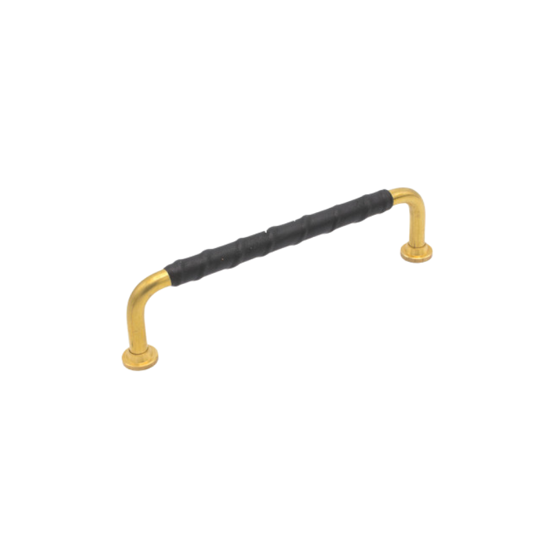 Handle 1353 leather 128c/c - Black/Untreated Brass