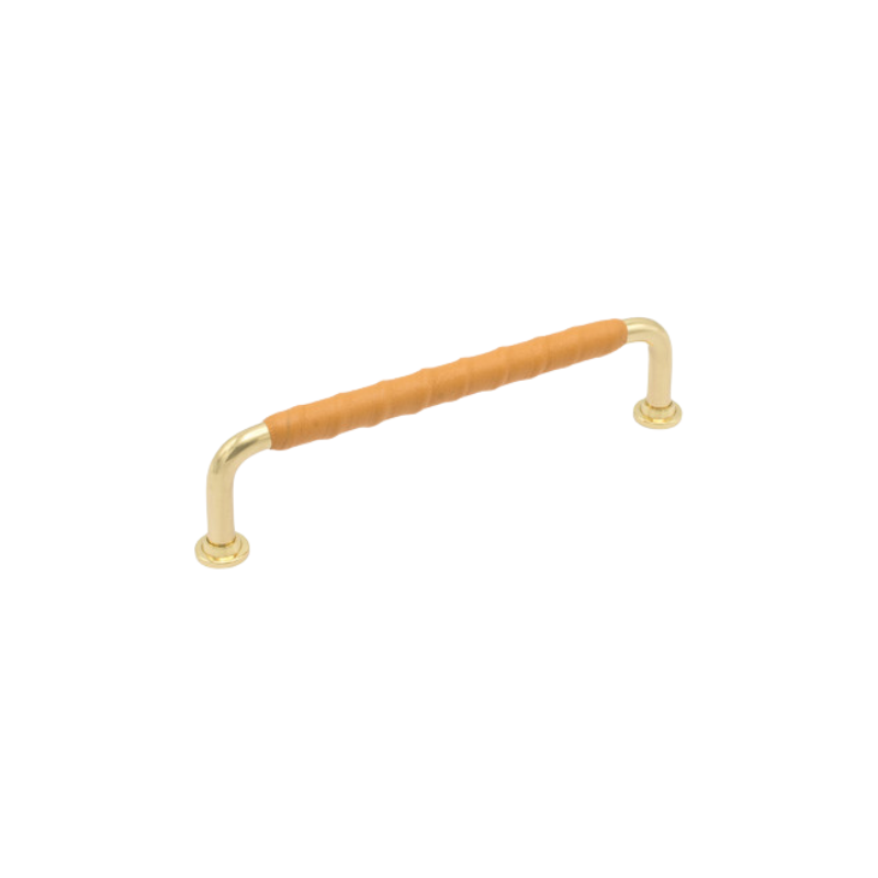 Handle 1353 leather 128c/c - Natur/Polished Brass