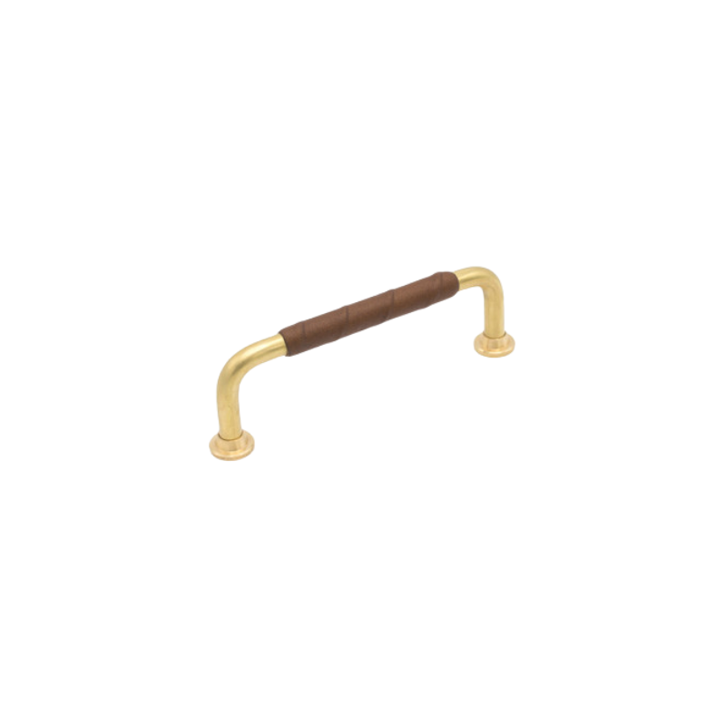 Handle 1353 leather 96c/c - Brown/Untreated Brass