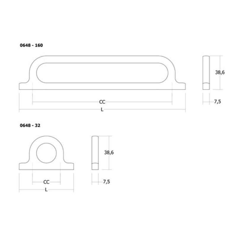 Handle Omega 32c/c - Brushed Brass